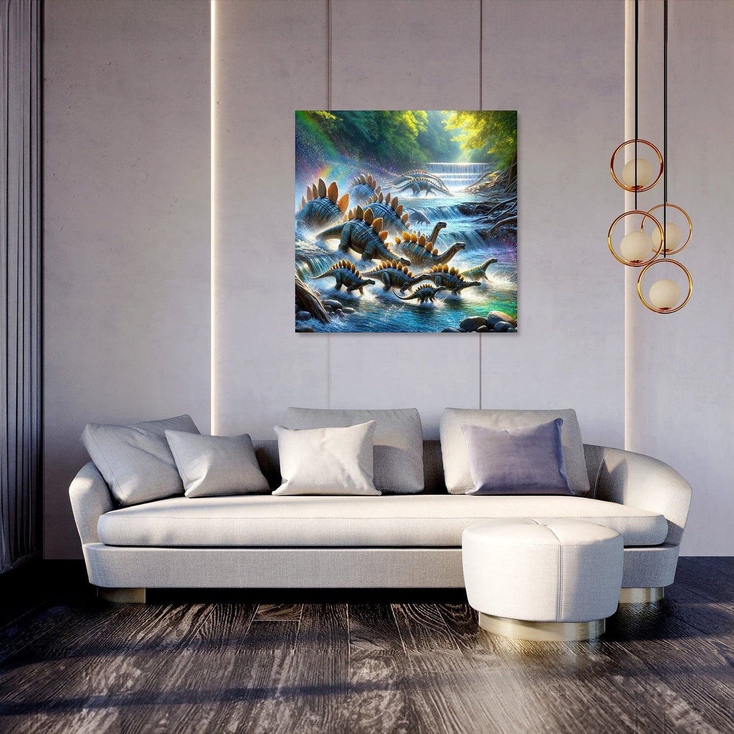 River Crossing Stegosaurus Canvas