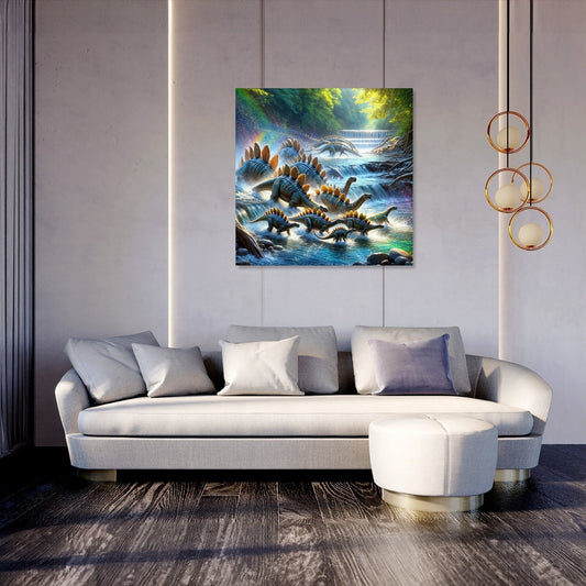 River Crossing Stegosaurus Canvas