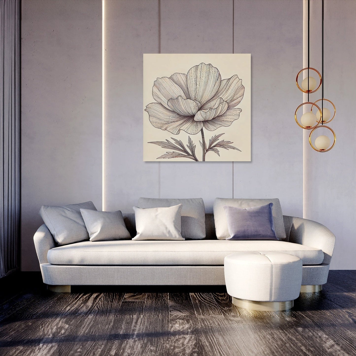 Radiant Bloom Line Art Canvas