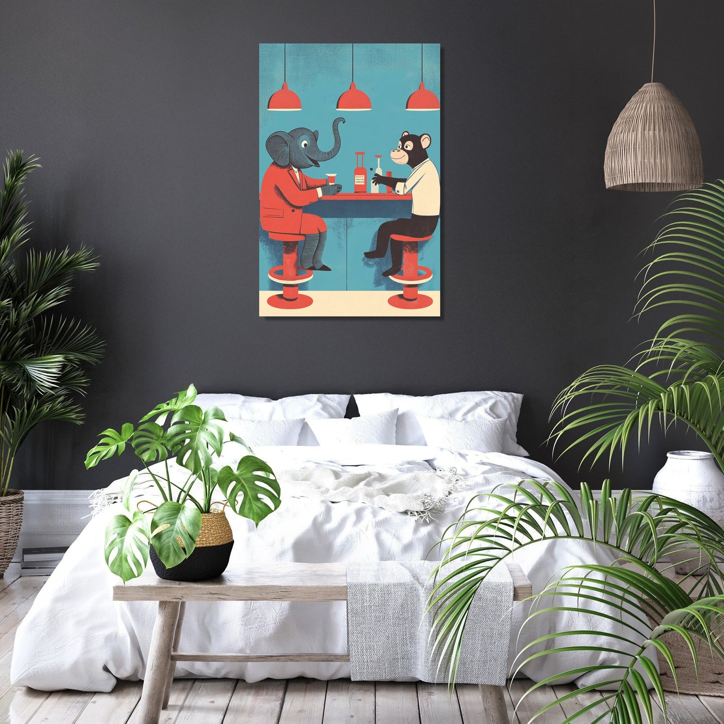 Elephant and Monkey Cheers Canvas