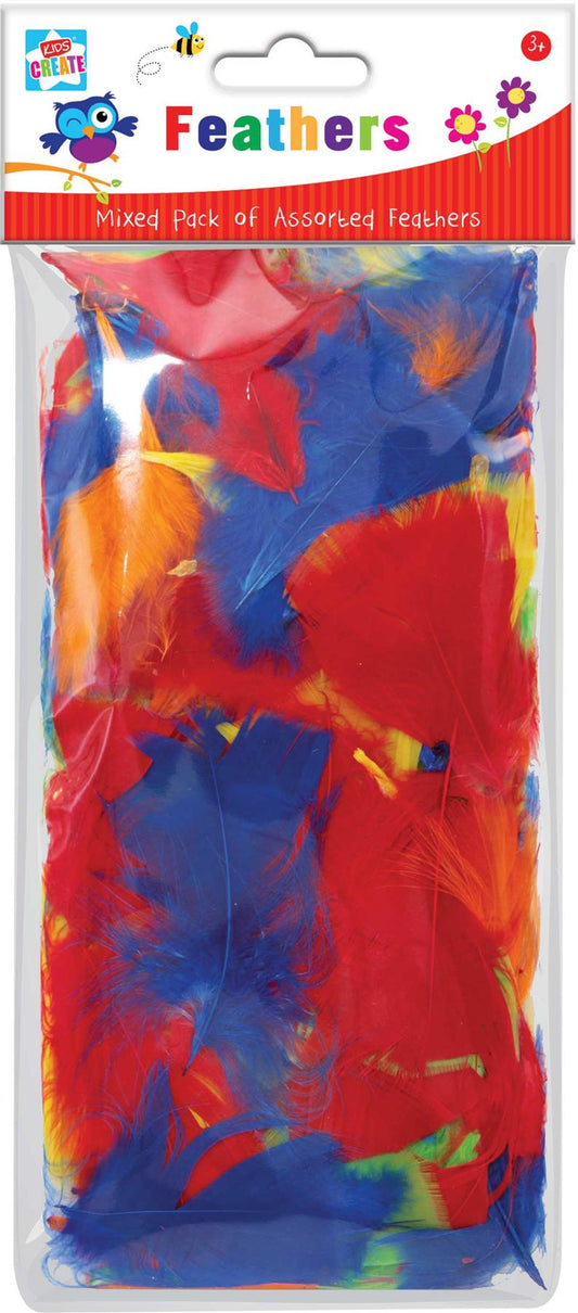 Children's Mixed Pack of Feathers in Assorted Colours for Crafts