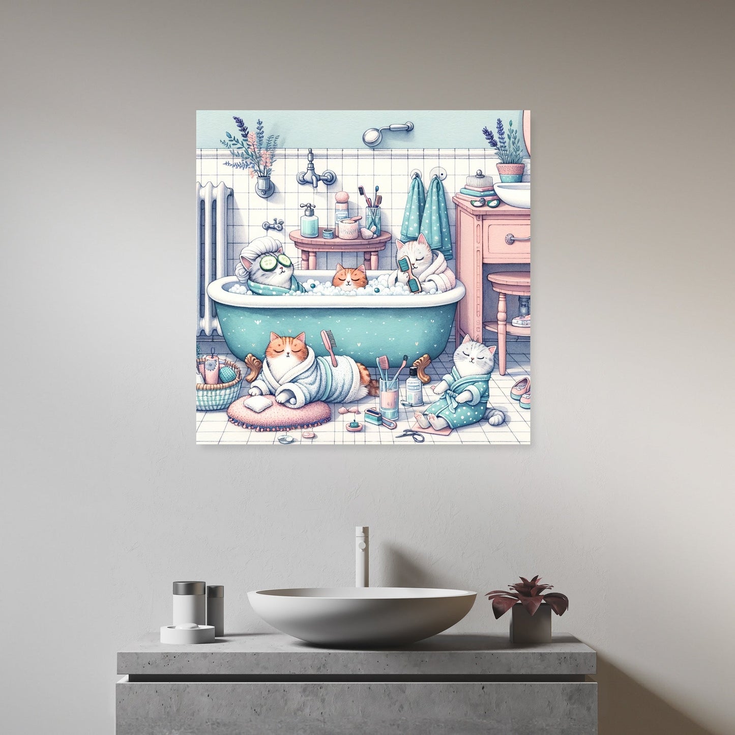 Feline Spa Day Canvas