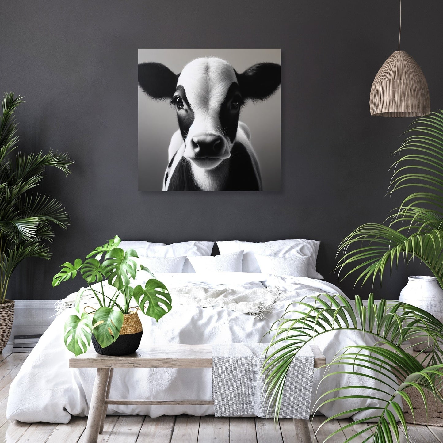 Monochromatic Serenity Cow Canvas