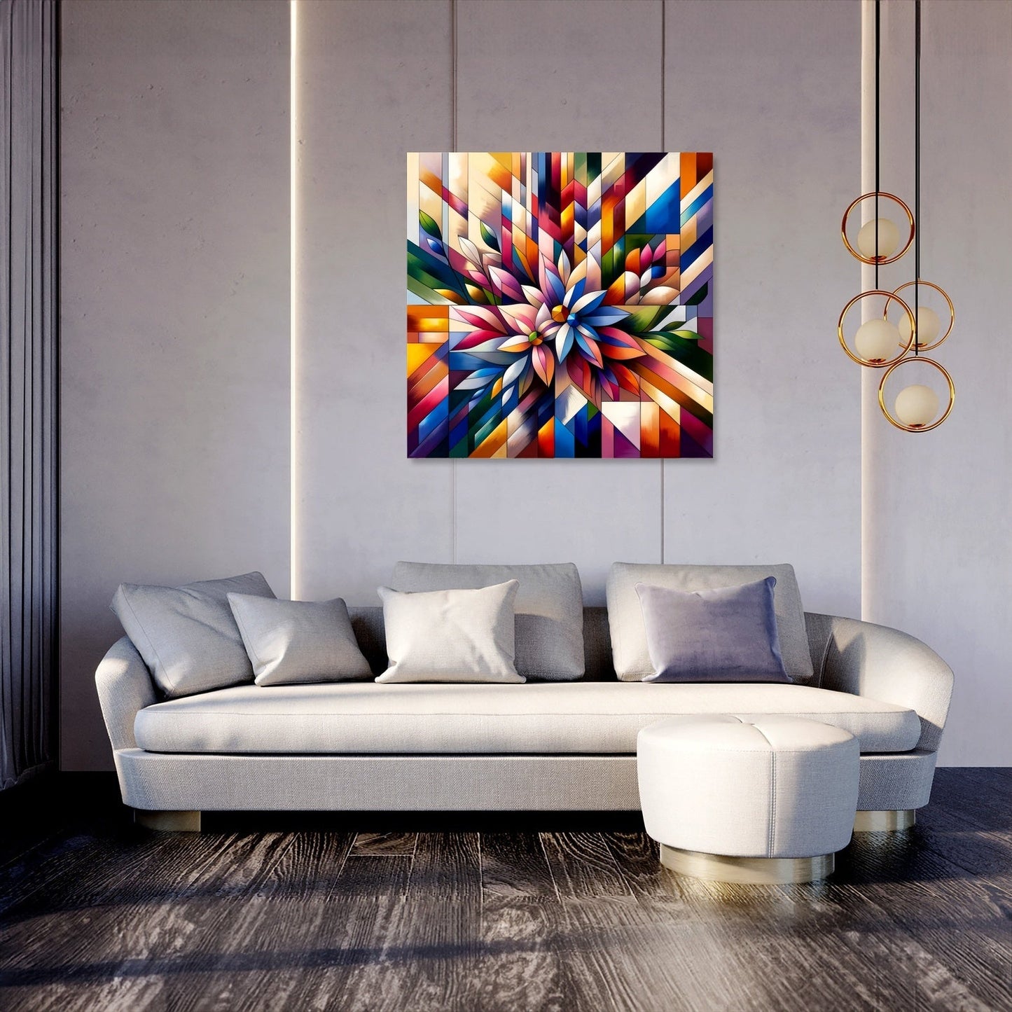 Geometric Floral Fusion Canvas