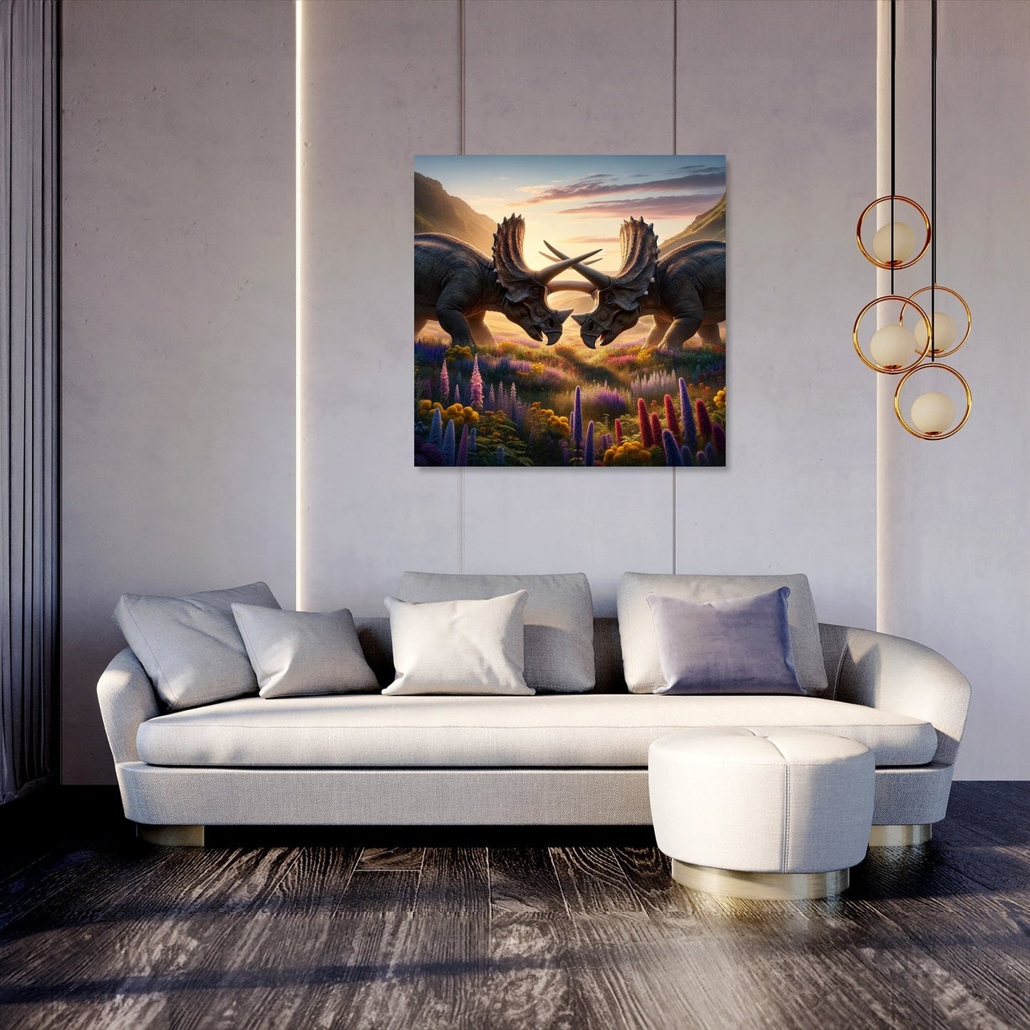 Meadow Duel Triceratops Canvas
