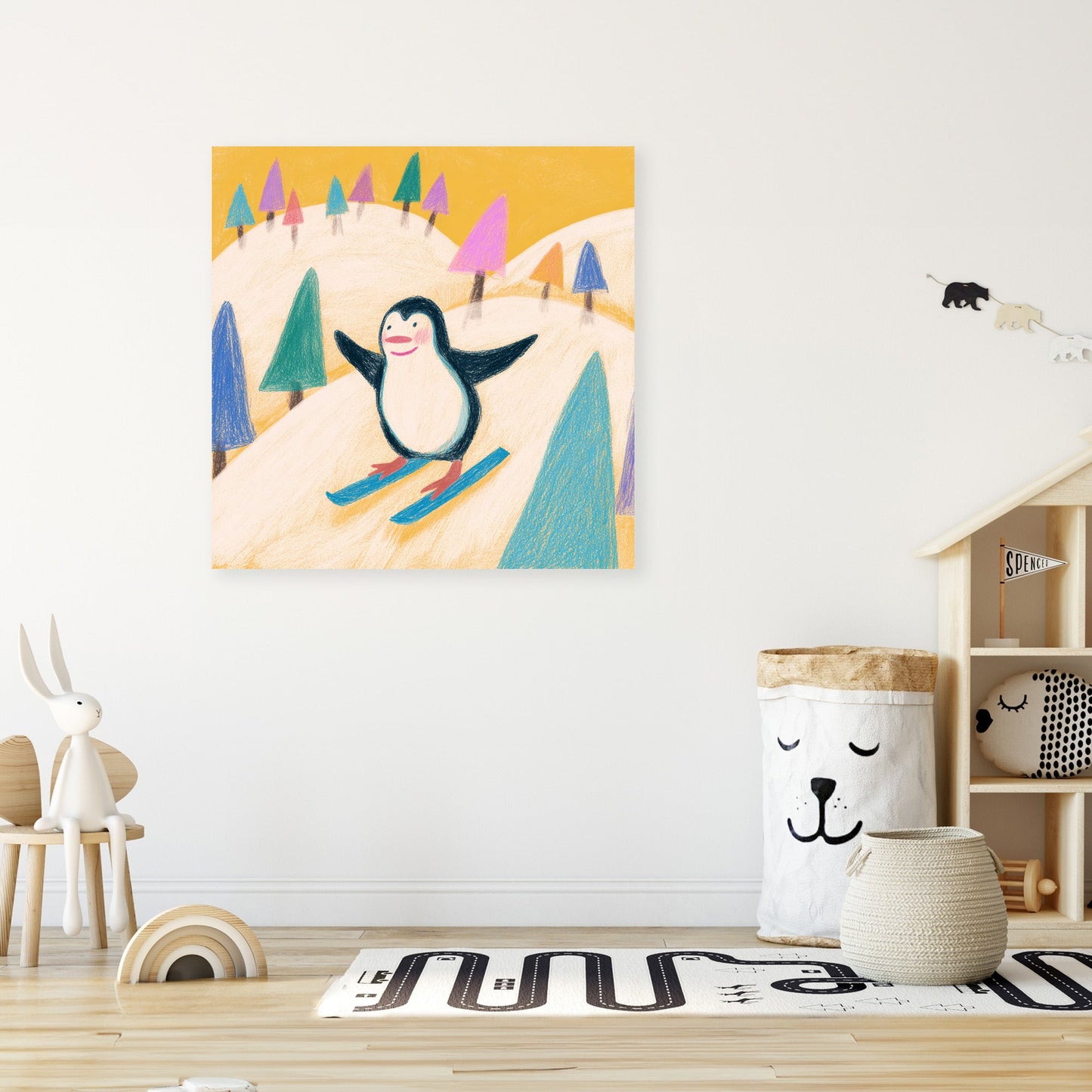 Penguin Skiing Adventure Canvas