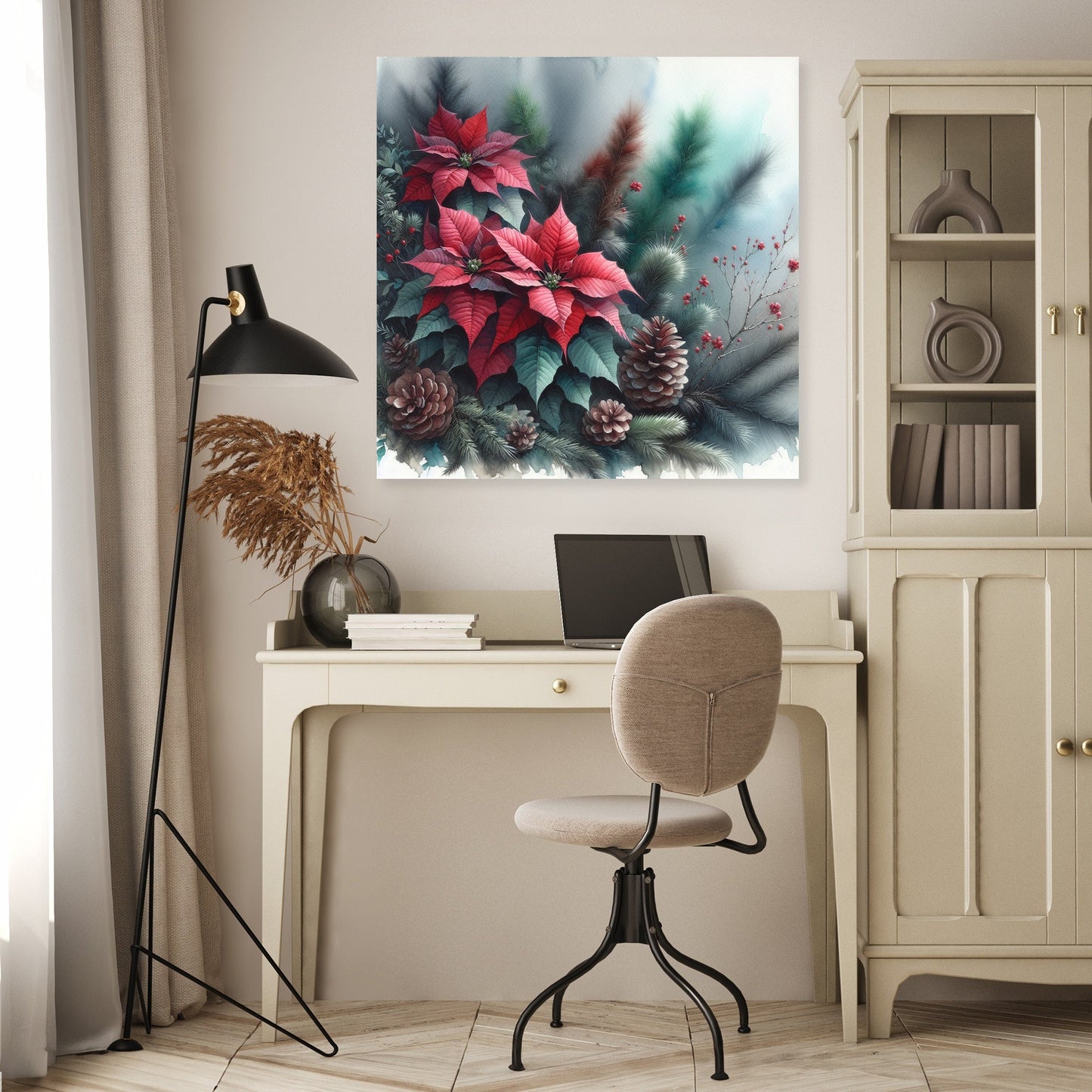 Velvety Poinsettia Winter Canvas