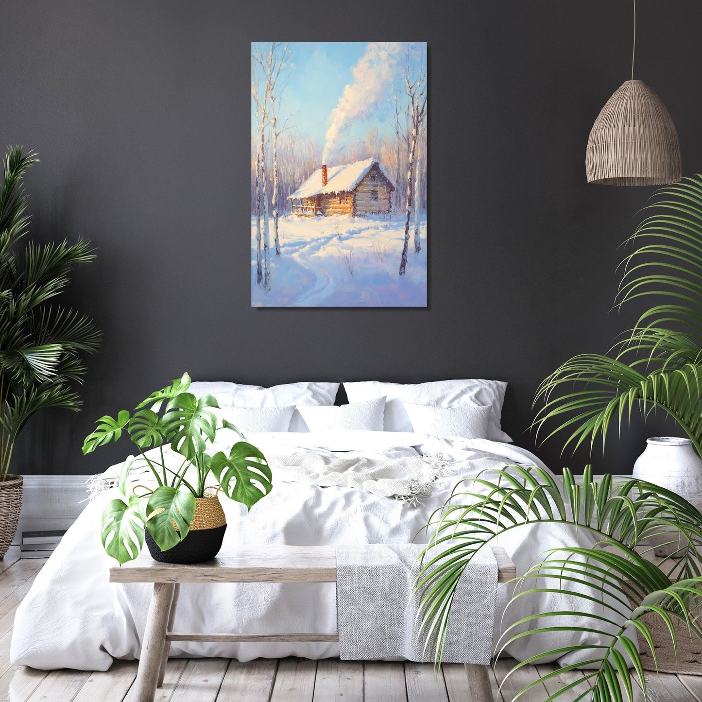 Cabin in Snow Canvas