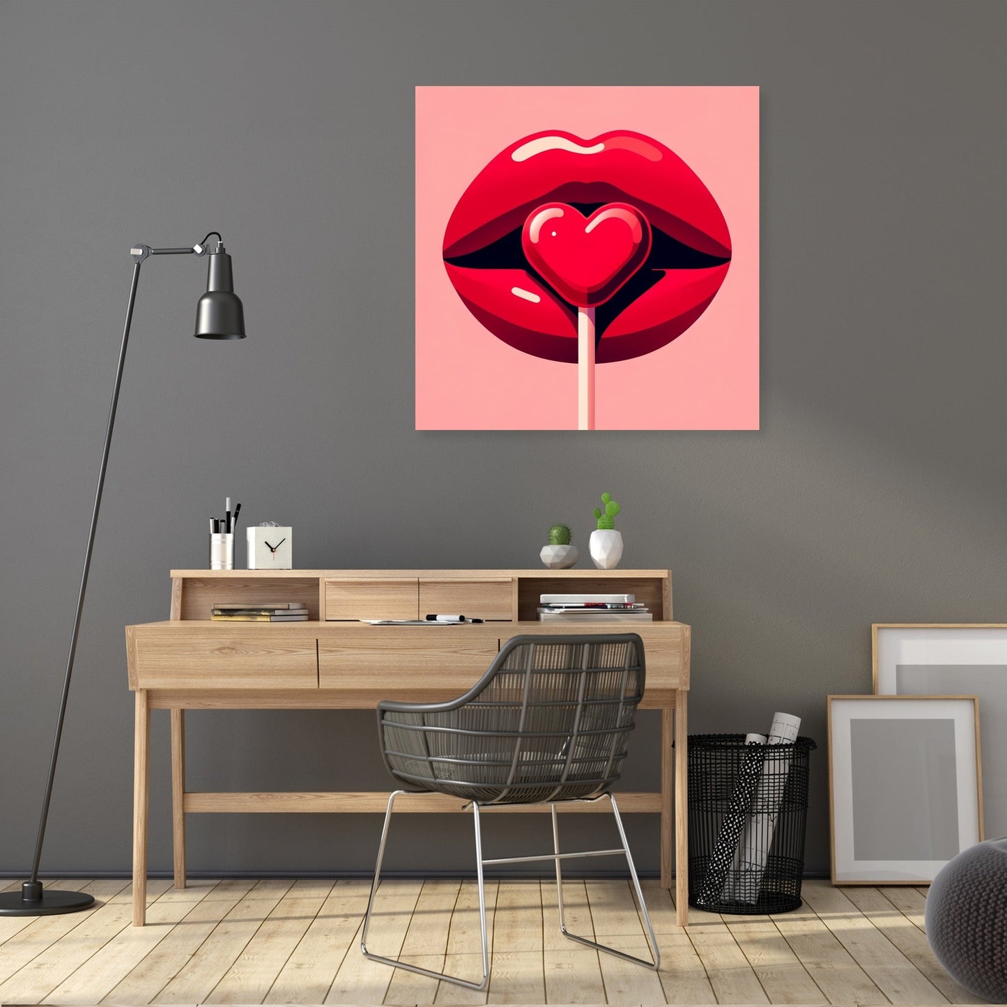 Flat Illustration Red Lips Canvas