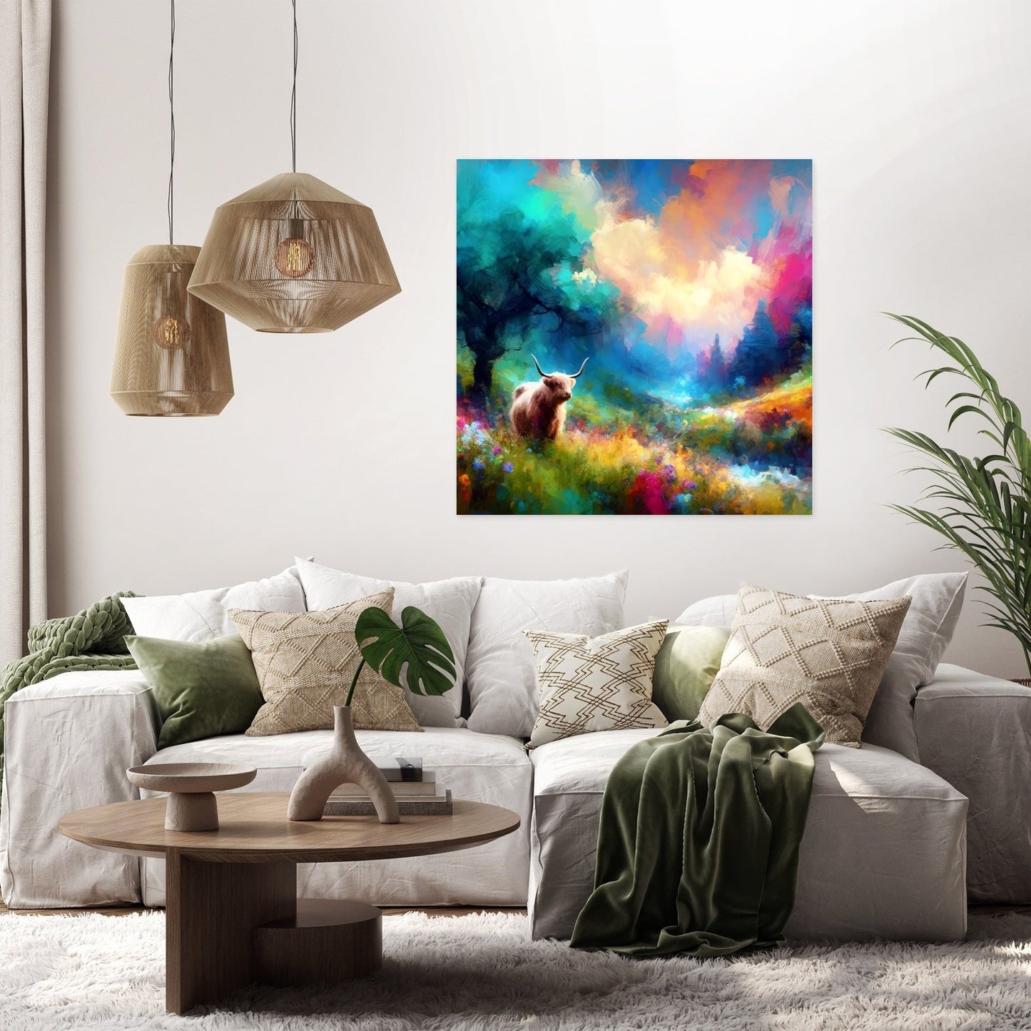 Vivid Highland Cow Escape Canvas