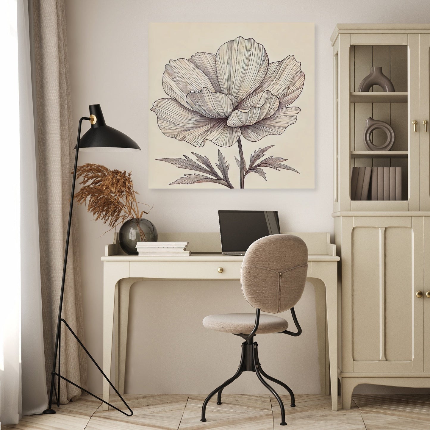Radiant Bloom Line Art Canvas