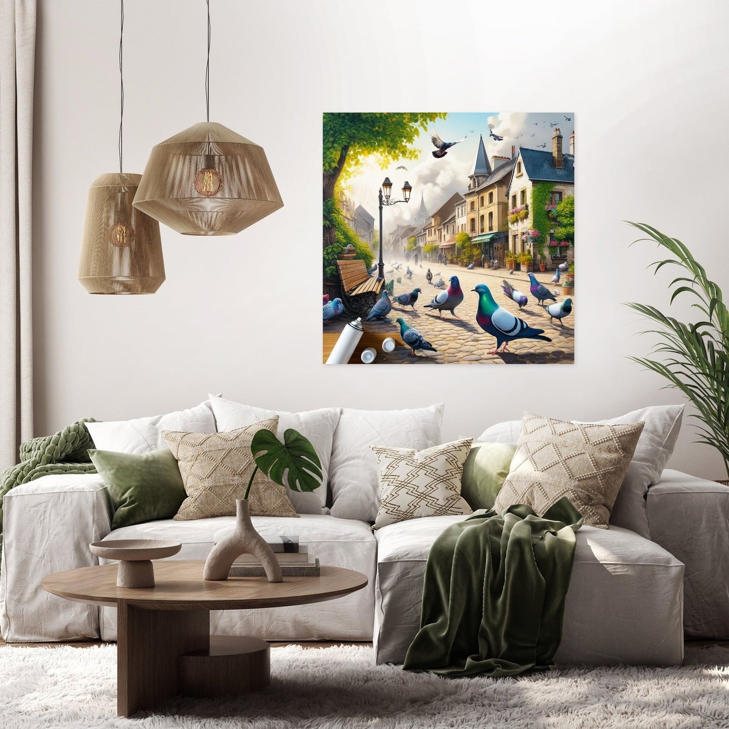 Pigeons in Town Square Canvas
