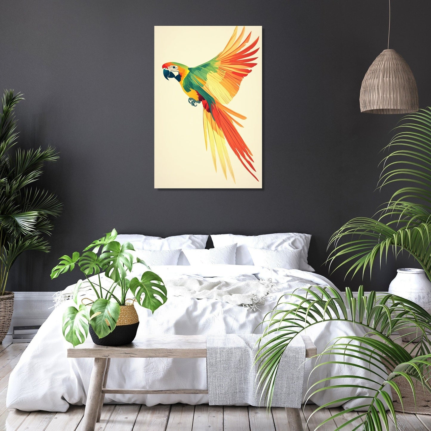 Vibrant Parrot Flight Canvas