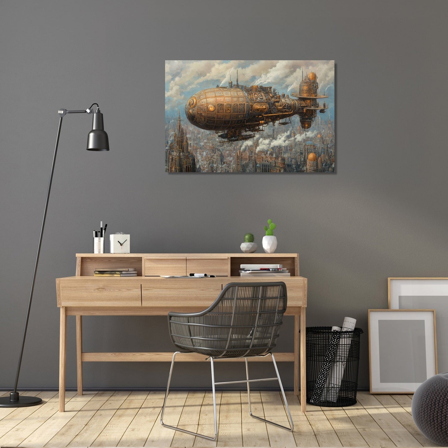 Enchanted Airship Over Mechanical Canvas