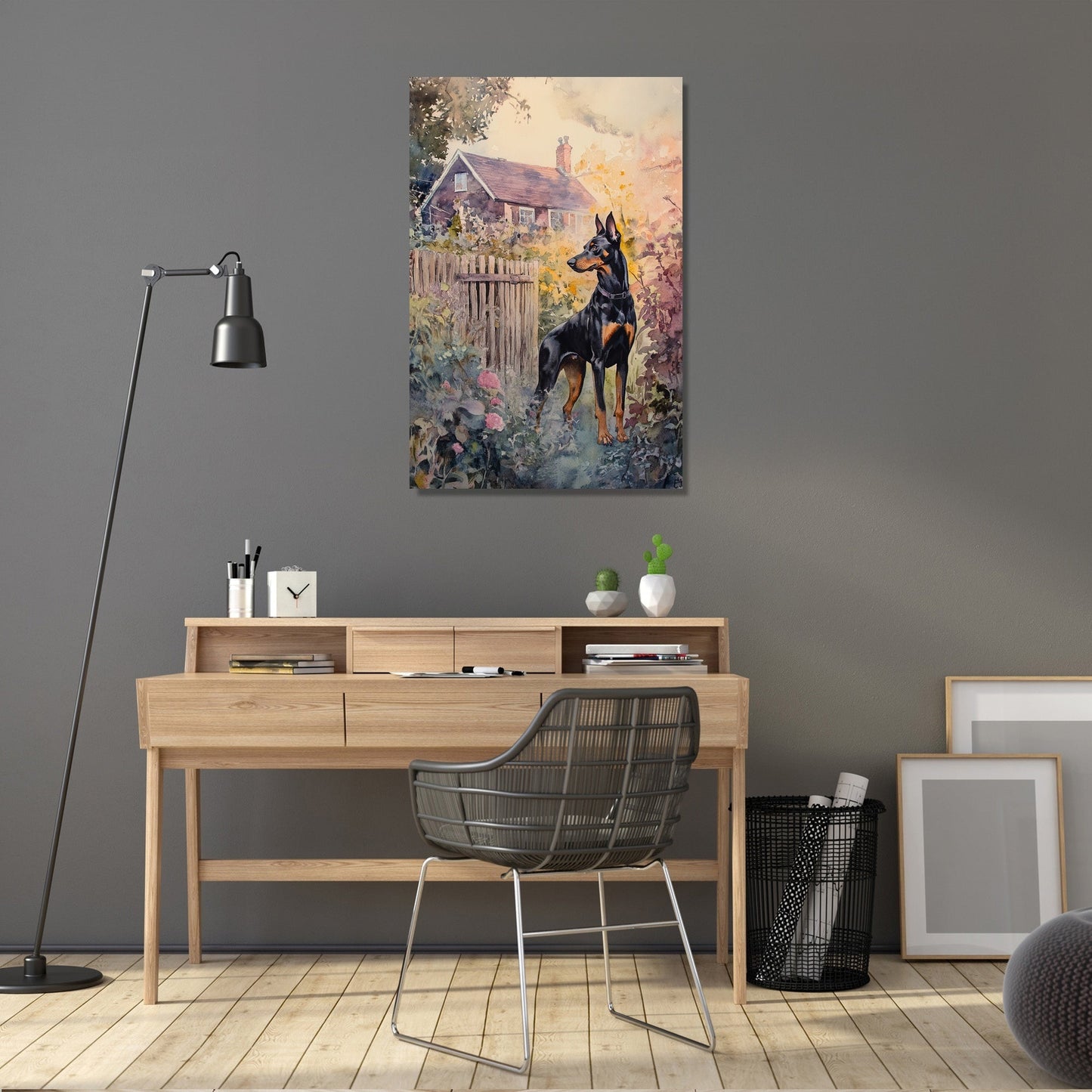 Doberman Sunset Garden Canvas