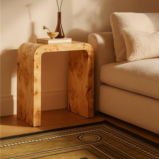 Mota Burl Wood Design Curved Side Table