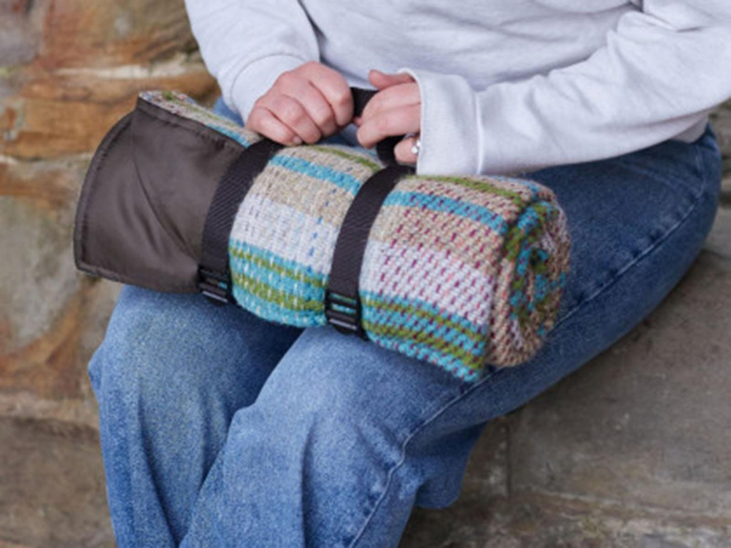 Waterproof Picnic Rug Roll - Random Check Recycled Wool