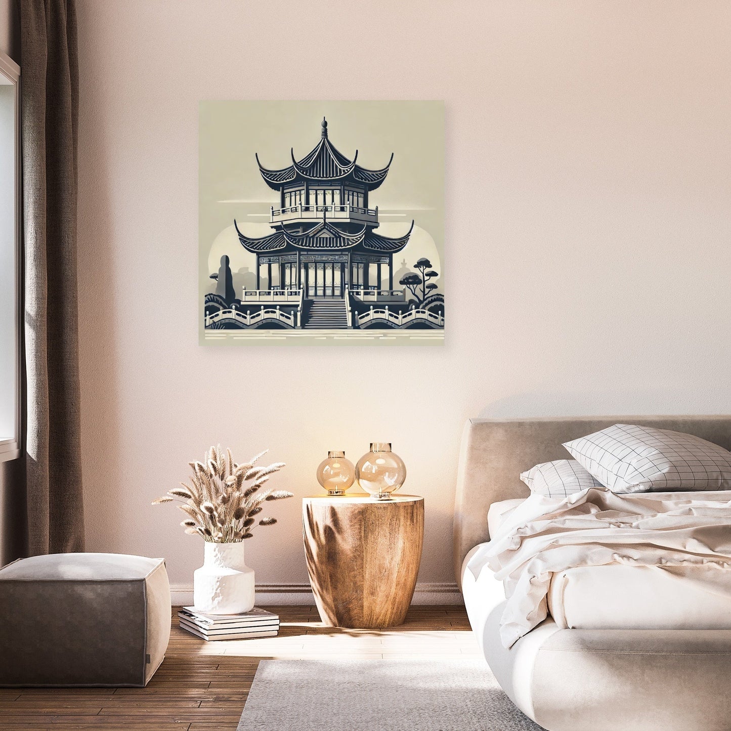 Monochrome Pagoda Canvas