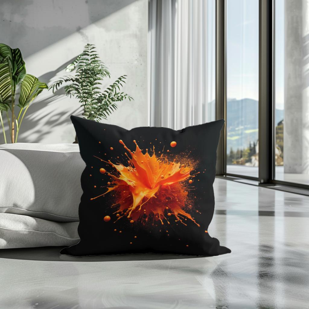 Vibrant Orange Splash Cotton Cushion
