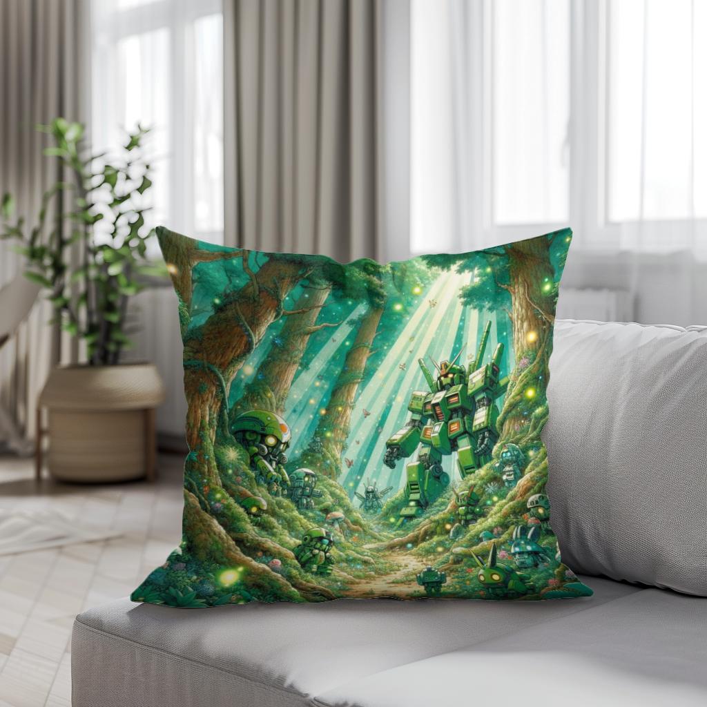 Enchanted Mecha Forest Cotton Cushion