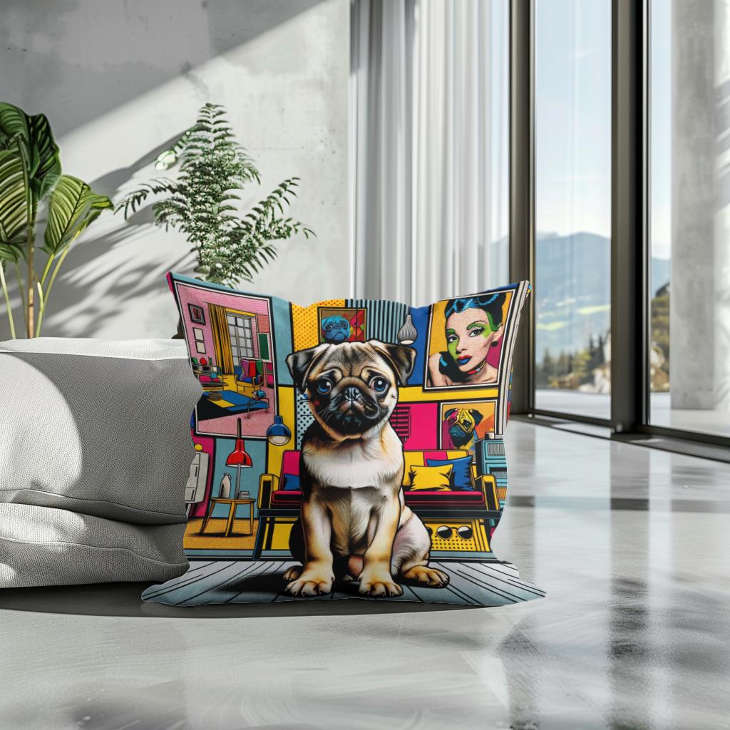 Pop Art Pug Cotton Cushion