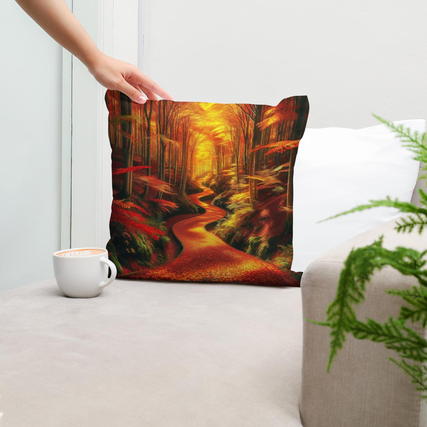 Autumn Forest Pathway Cotton Cushion