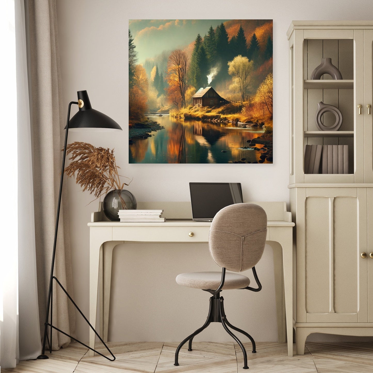 Autumn Riverside Retreat Canvas