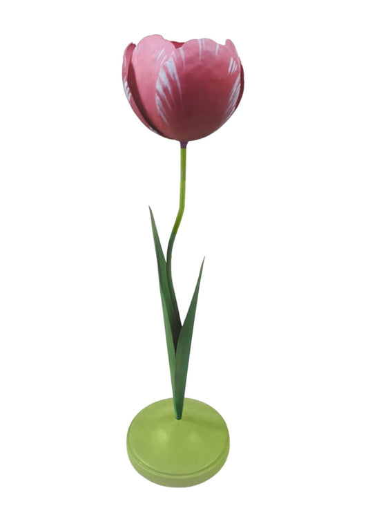 Dahlia Pink Tulip Candleholder Tole