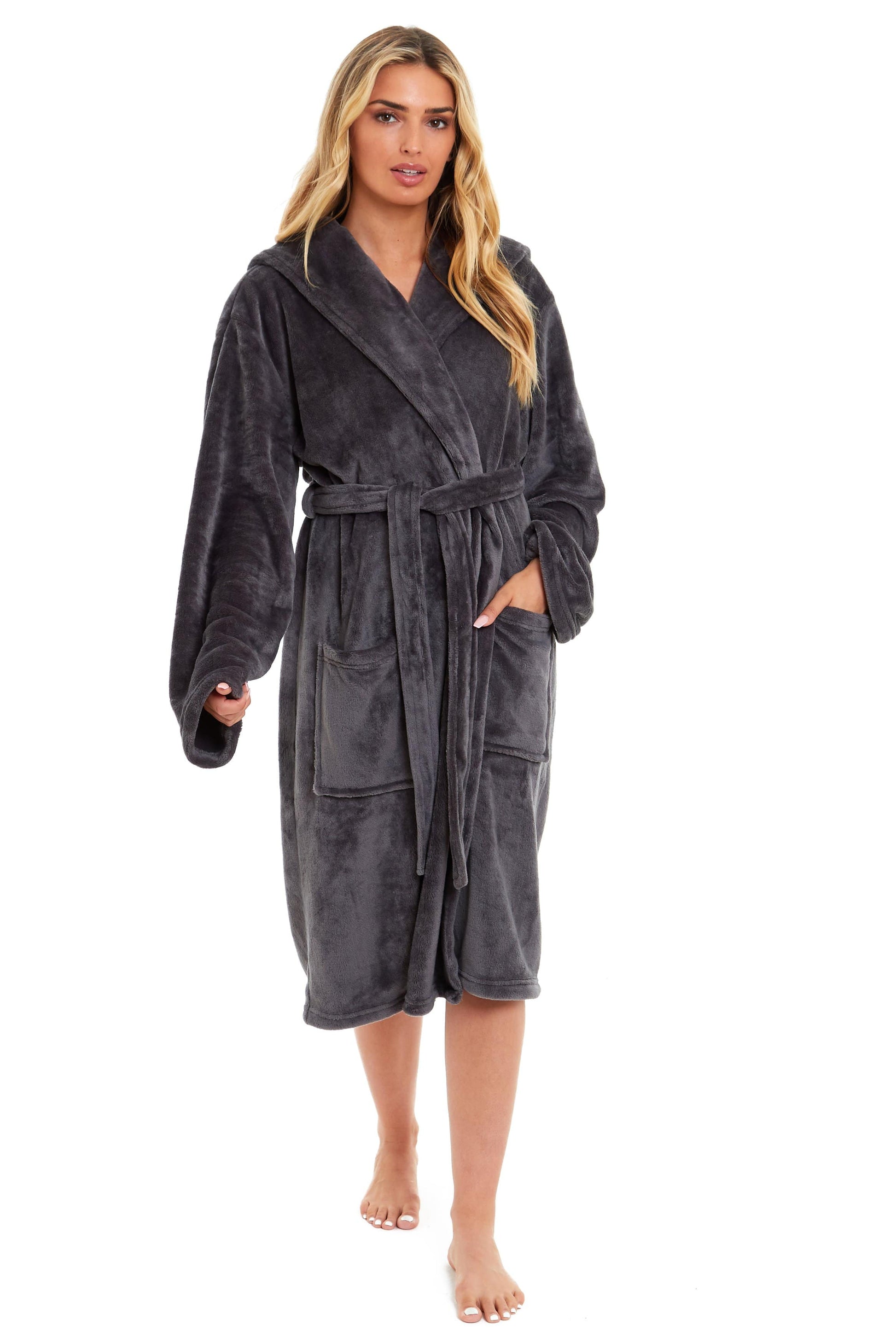 ladies velour dressing gowns uk Monhouse Womens Dressing Gown - Soft & Cosy Long Bathrobe - Ladies Flannel Luxury Housecoat