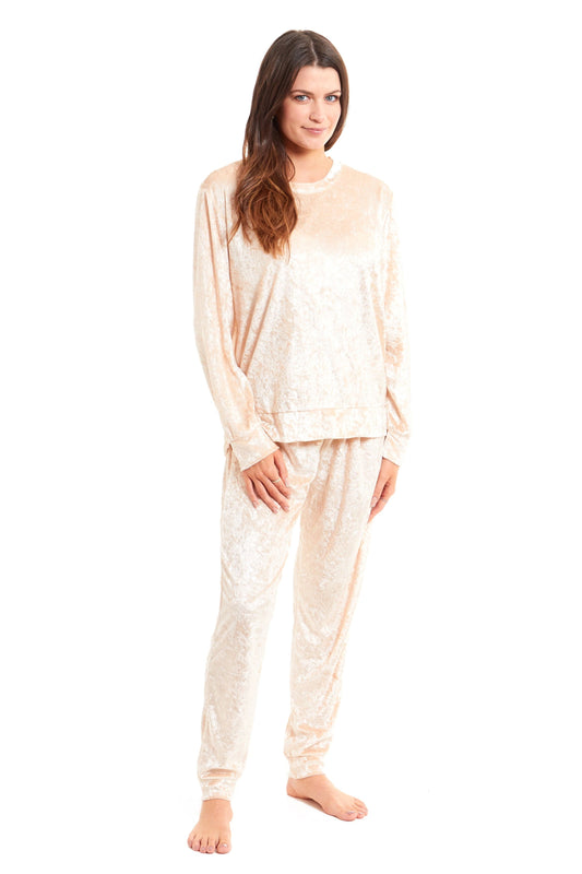 Women's Crushed Velvet Pyjama Set Soft Comfortable Loungewear Top and Pants Perfect Luxurious Nightwear Gift in Multiple Sizes and Elegant Colours by Daisy Dreamer