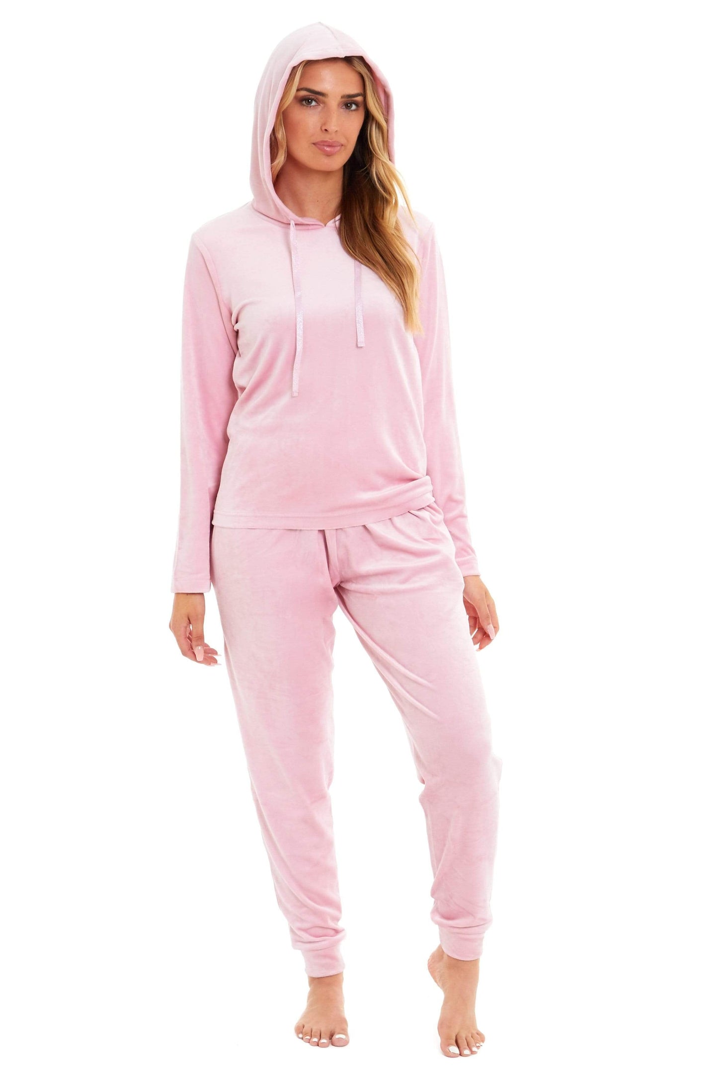 OLIVIA ROCCO Women's Velour Soft Touch Hooded Pyjama Set for Lounging and Sleep - Warm, Stretchable Nightwear Sizes 8-22