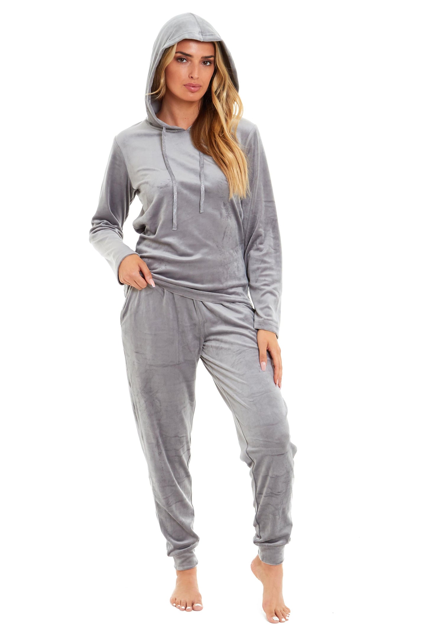 OLIVIA ROCCO Women's Velour Soft Touch Hooded Pyjama Set for Lounging and Sleep - Warm, Stretchable Nightwear Sizes 8-22