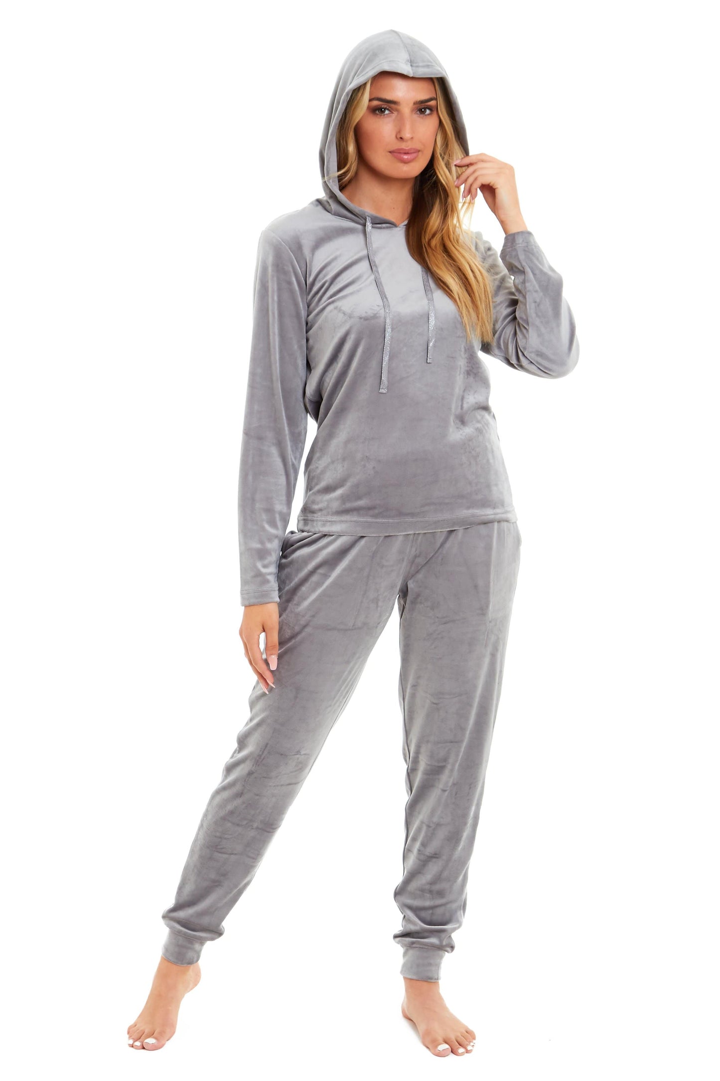 OLIVIA ROCCO Women's Velour Soft Touch Hooded Pyjama Set for Lounging and Sleep - Warm, Stretchable Nightwear Sizes 8-22