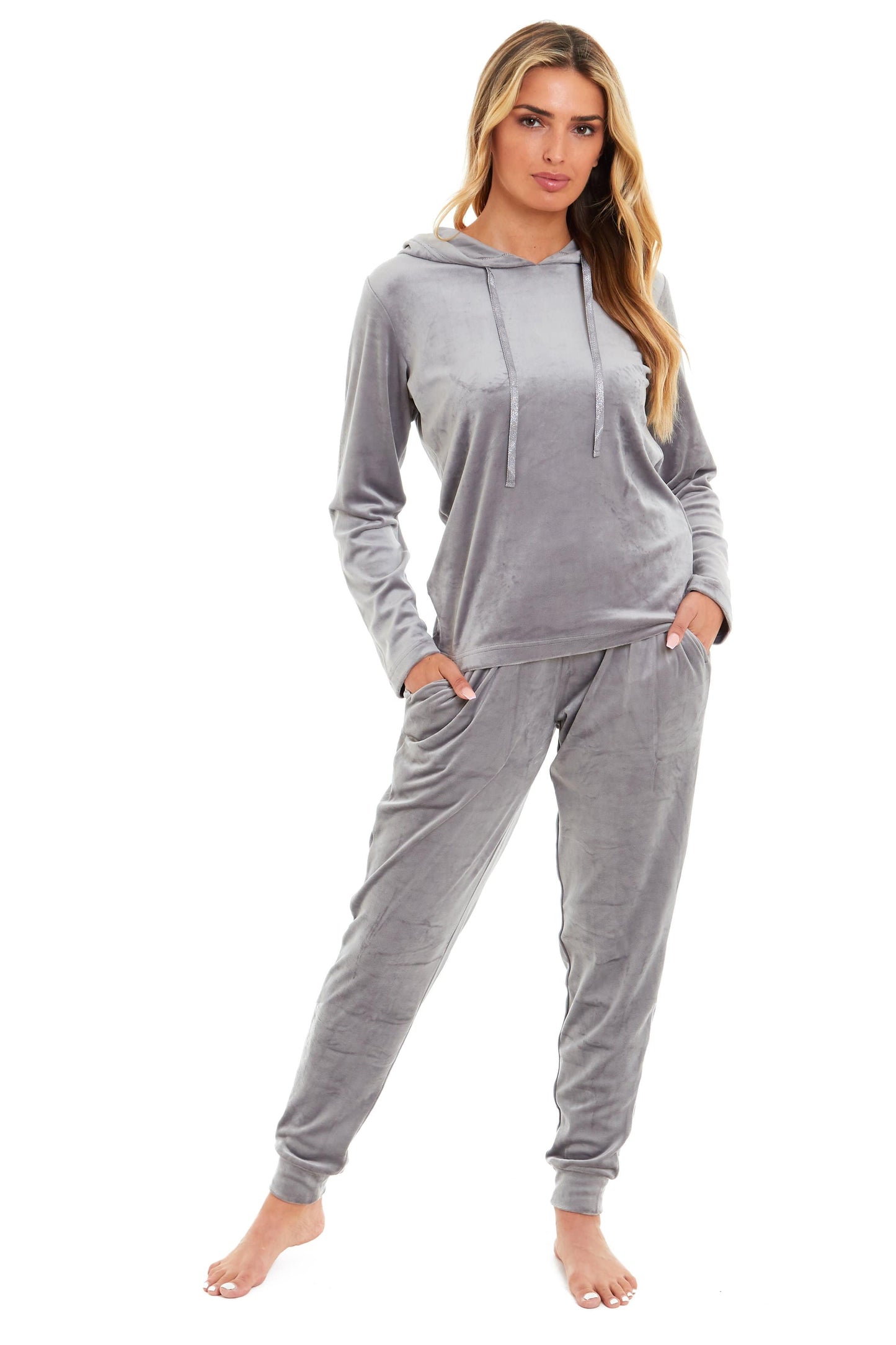 OLIVIA ROCCO Women's Velour Soft Touch Hooded Pyjama Set for Lounging and Sleep - Warm, Stretchable Nightwear Sizes 8-22