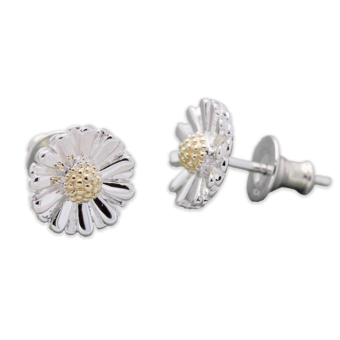 Daisy Silver & Solid Gold Stud Earrings