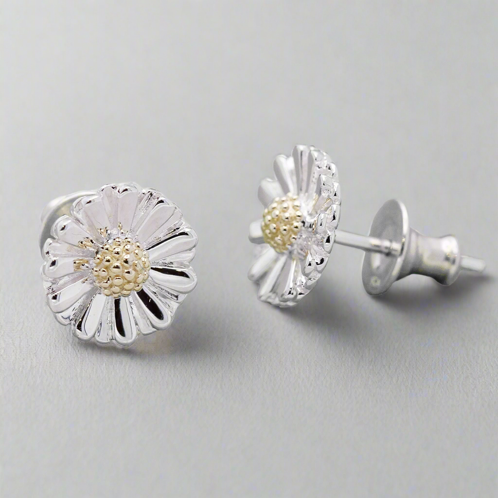 Daisy Silver & Solid Gold Stud Earrings