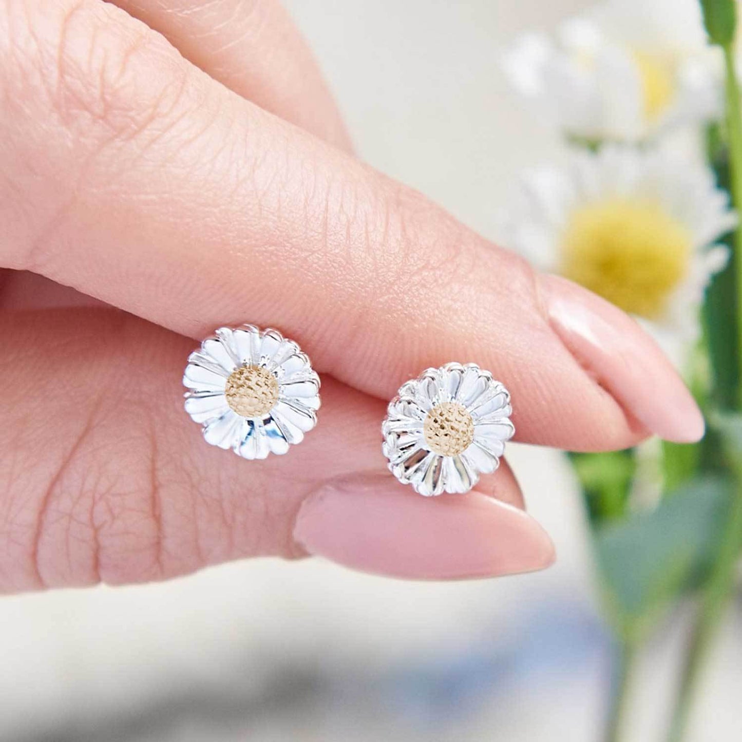 Daisy Silver & Solid Gold Stud Earrings