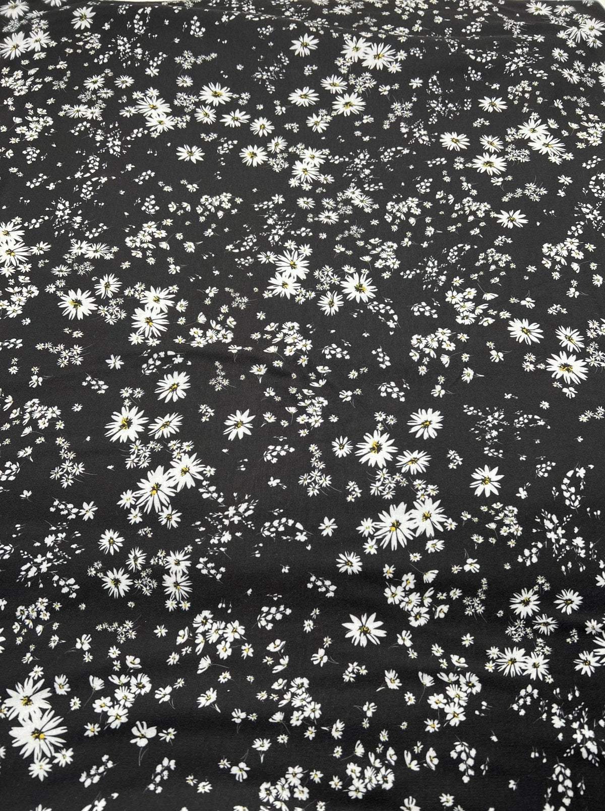 Daisy white black Print Spun Poly Stretch Fabric