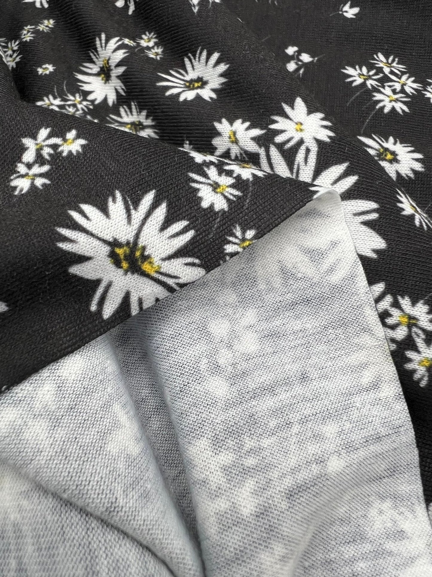 Daisy white black Print Spun Poly Stretch Fabric