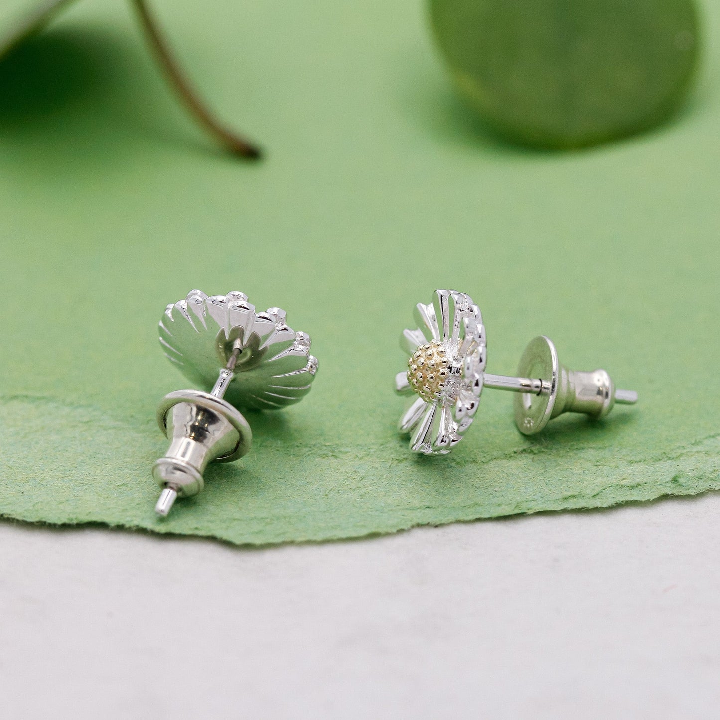 Daisy Silver & Solid Gold Stud Earrings