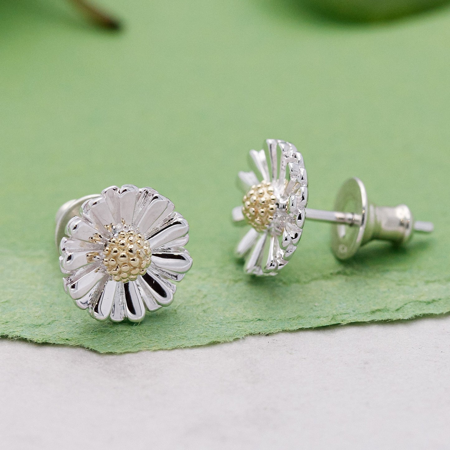 Daisy Silver & Solid Gold Stud Earrings
