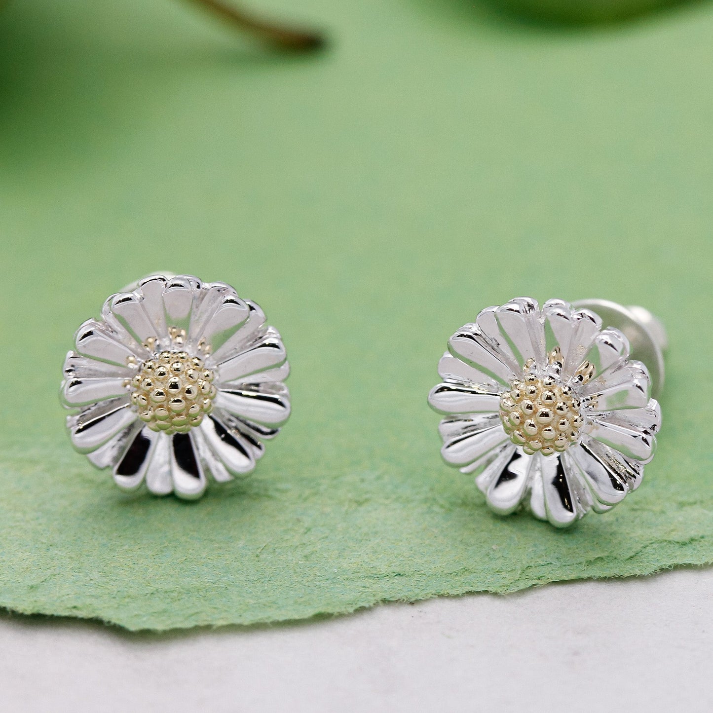 Daisy Silver & Solid Gold Stud Earrings