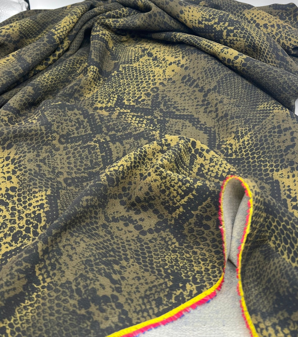 Dark Green Snake Print Light weight Bubble Crepe Fabric