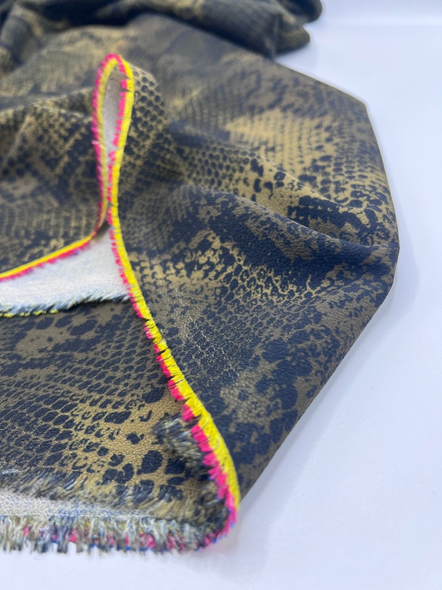 Dark Green Snake Print Light weight Bubble Crepe Fabric