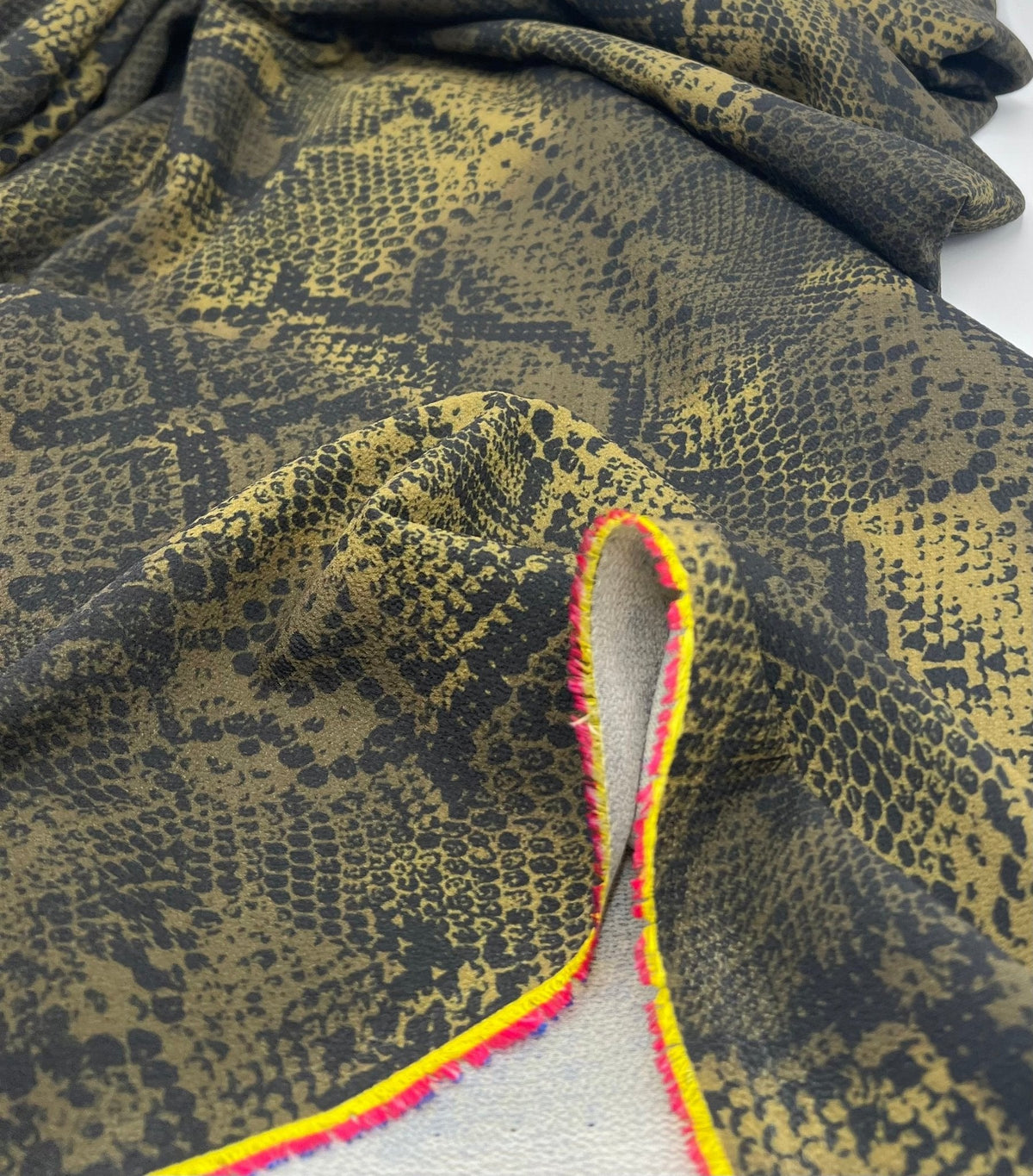 Dark Green Snake Print Light weight Bubble Crepe Fabric