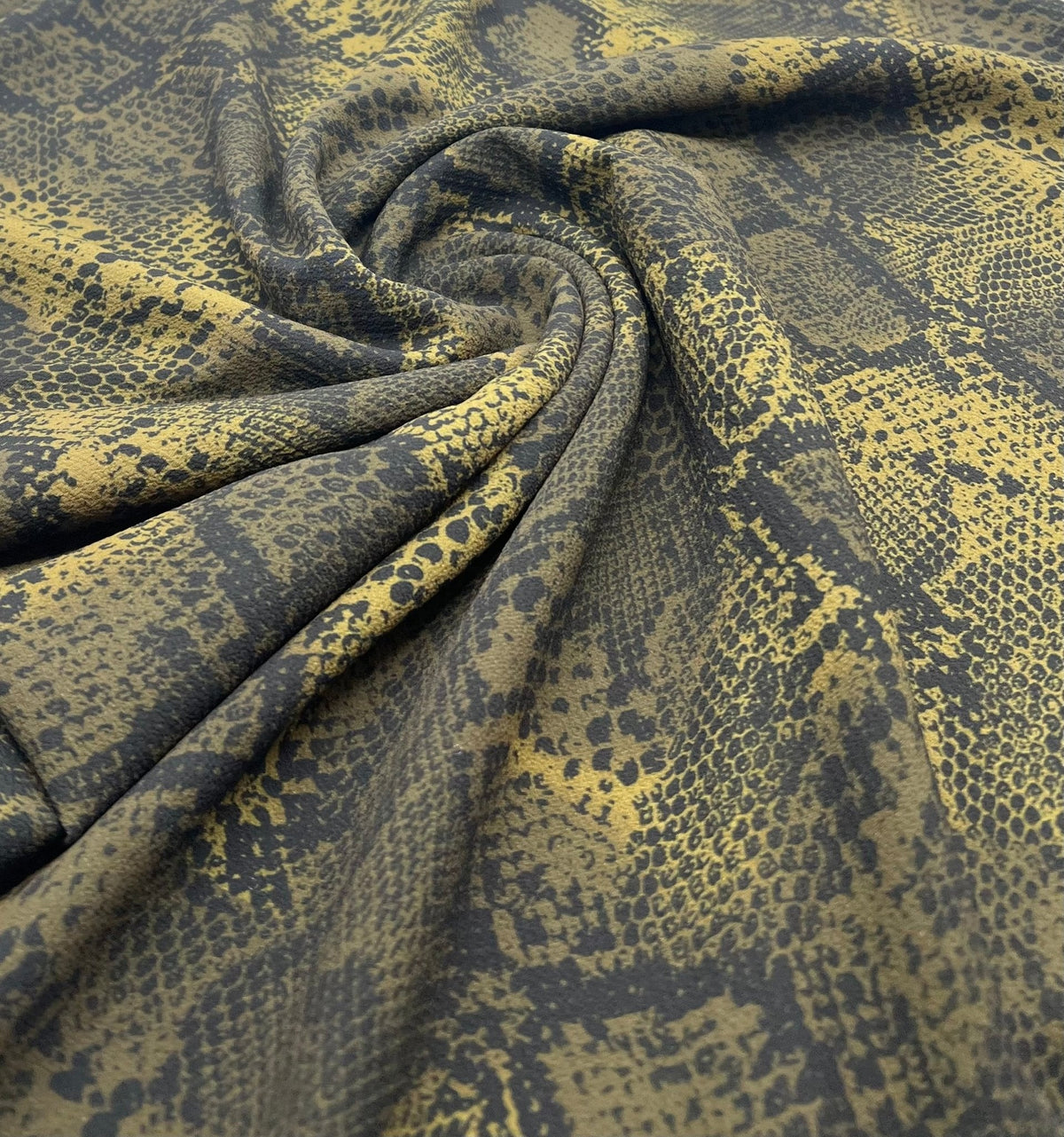 Dark Green Snake Print Light weight Bubble Crepe Fabric