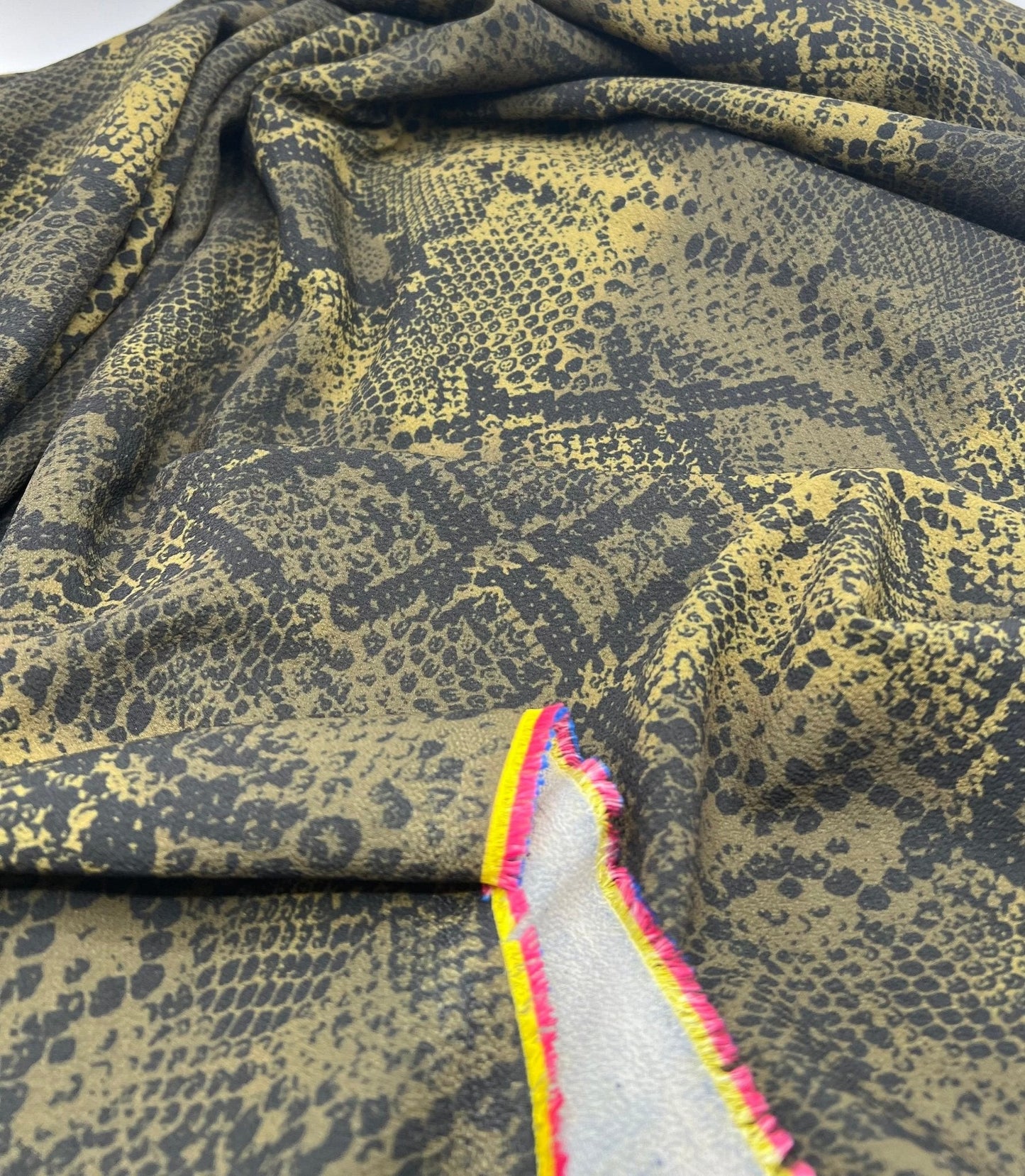 Dark Green Snake Print Light weight Bubble Crepe Fabric