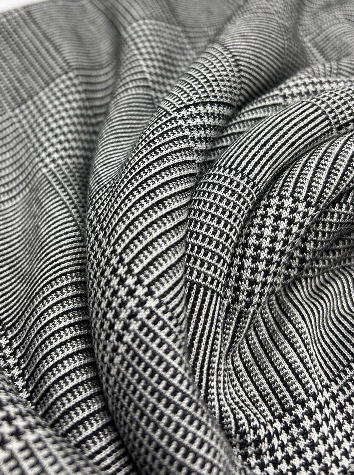 Dark Grey Black Check Ponte Fabric