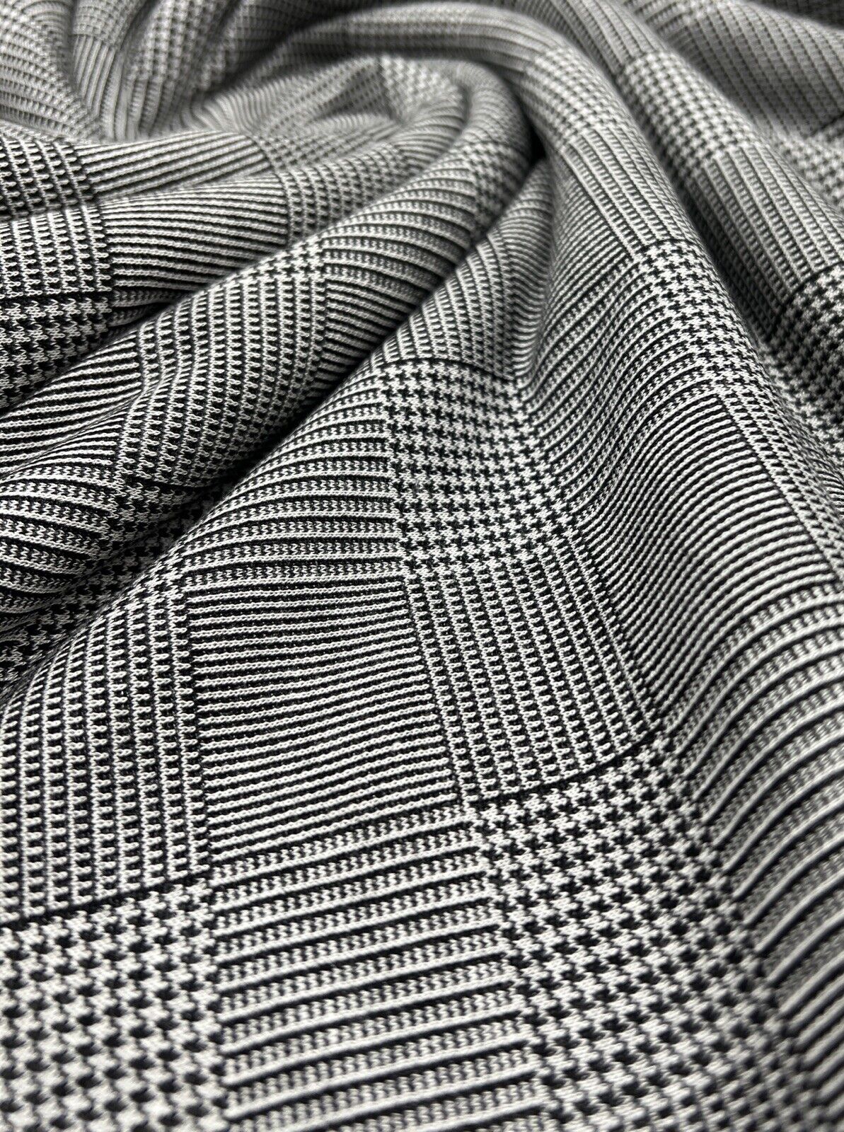 Dark Grey Black Check Ponte Fabric