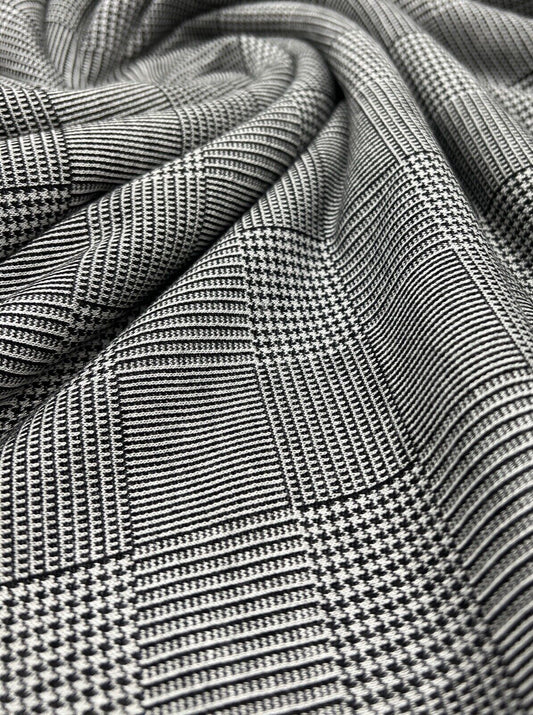 Dark Grey Black Check Ponte Fabric
